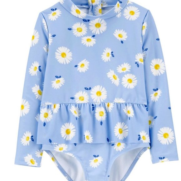 NWT 4t 4 ruffled daisy rash guard carters swimsuit bathing swim suit floral zip